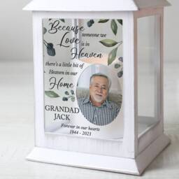 Botanical Photo Memorial Lantern, Personalised Garden Light, White Tribute Funeral Gift, Remembrance Keepsake - thumbnail 2