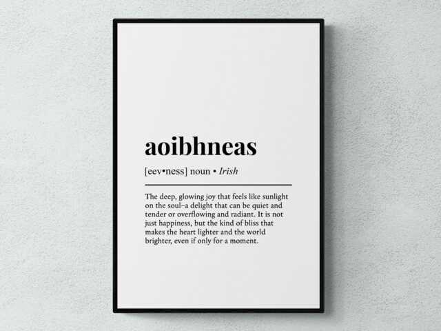 Aoibhneas Irish Word Definition Gaelic Gift Wall Art Print - image 1
