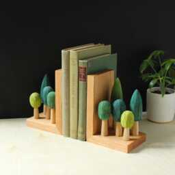 Hand Carved Bookends For Book Lovers, Tree Ends, Green/ Eco Wood Home Decor - thumbnail 1