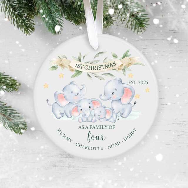 Personalised Family Of 4 Christmas Ornament 2025 - Elephant First Bauble Keepsake For Parents - image 1