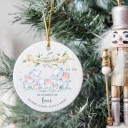 Personalised Family Of 4 Christmas Ornament 2025 - Elephant First Bauble Keepsake For Parents - thumbnail 3
