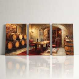 Wine Cellar Canvas 3 Panel Split Wall Art Oak Barrel Winery Abstract Oil Painting Framed Vineyard Home Decor Lover Gift - thumbnail 3