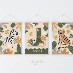 Set Of 3 Personalised Safari Animals Nursery Prints, Name Print, Tiger Zebra Jungle Playroom Prints - thumbnail 2