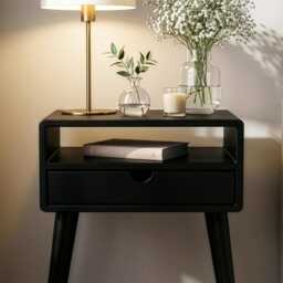 Mid Century Nightstand With Drawer Bedside Table Bedroom Furniture Handmade - thumbnail 3