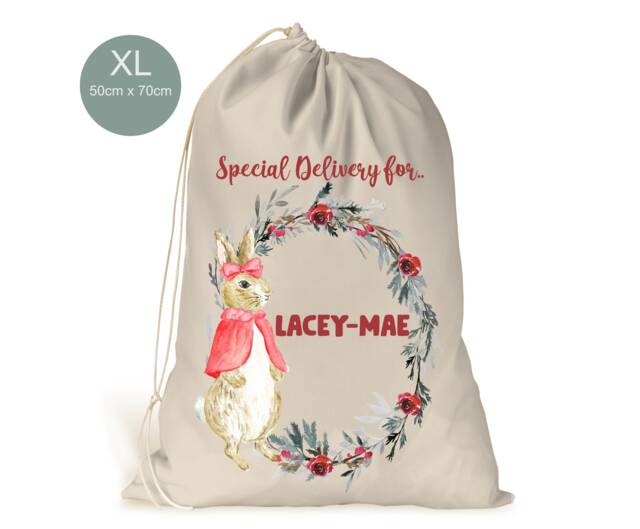 Personalised Xl Drawstring Christmas Sack/stocking Peter Rabbit girls Xmas Present Sack Gift Bag