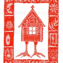 Baba Yaga Hut Slavic Folk Art Print, A4 A5 Post Card, Red & White Folklore Art, Jaga Myths Legends Tales - thumbnail 2