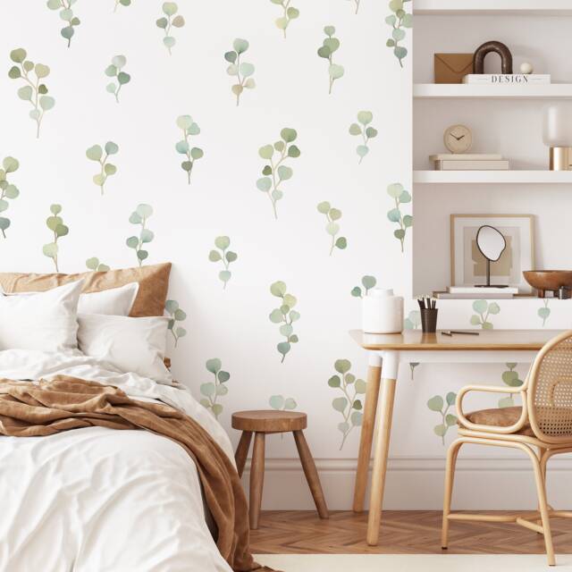 Eucalyptus Branch Wall Decals - Floral Nursery Decor, Leaf Decal, Reusable & Removable Botanical Stickers - image 1