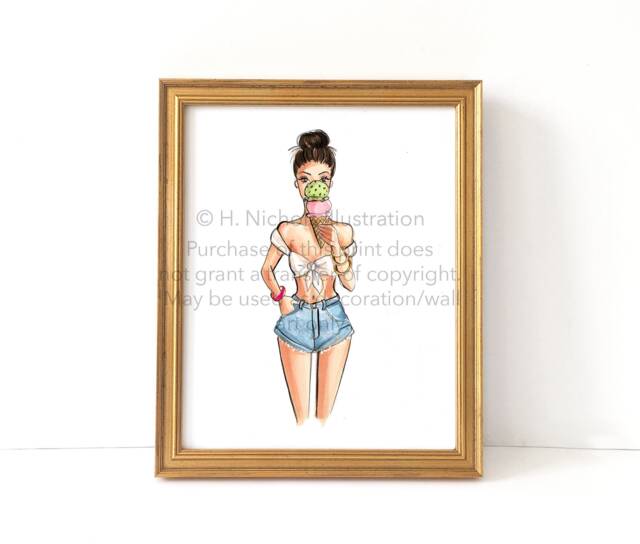 Ice Cream Queen - Choose Your Hair Color/Skintone Fashion Illustration Print - image 1