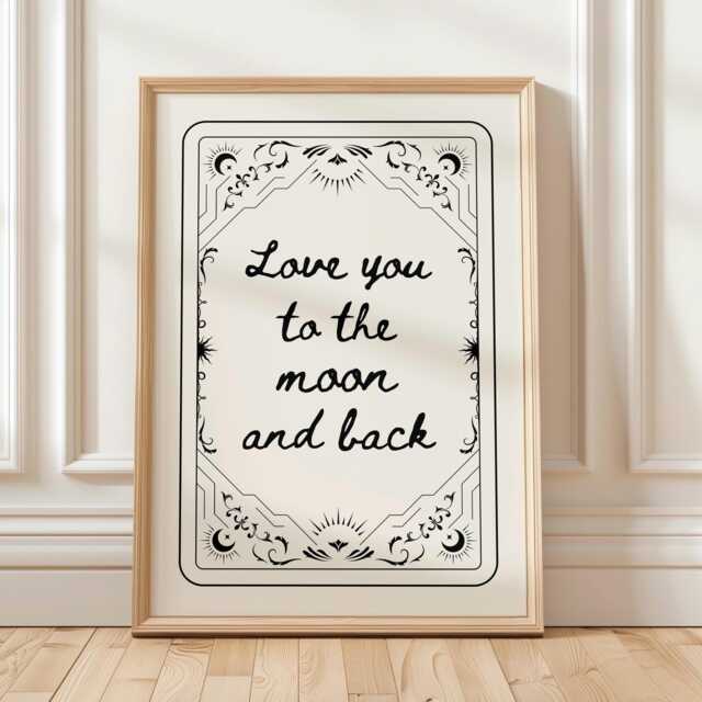 Love You To The Moon & Back Black White Aesthetic Wall Art, Cute Print, Astrology Decor, Spiritual Poster, Gift For Her - image 1