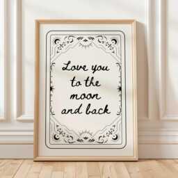 Love You To The Moon & Back Black White Aesthetic Wall Art, Cute Print, Astrology Decor, Spiritual Poster, Gift For Her - thumbnail 1