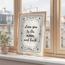 Love You To The Moon & Back Black White Aesthetic Wall Art, Cute Print, Astrology Decor, Spiritual Poster, Gift For Her - thumbnail 2