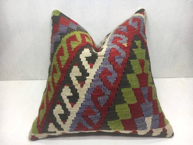 Vintage Turkish Kilim Pillow Cover, Handwoven Ethnic Rug, 20x20 - image 1