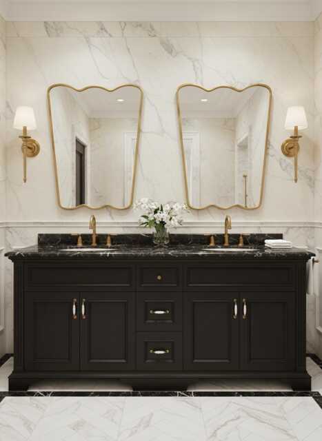 Curved Brass Wall Mirror - Elegant Scalloped Bathroom - image 1