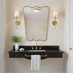 Curved Brass Wall Mirror - Elegant Scalloped Bathroom - thumbnail 3