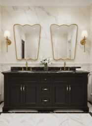 Curved Brass Wall Mirror - Elegant Scalloped Bathroom