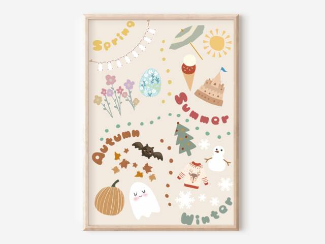 Kids Educational Seasons Print. Perfect Gender Neutral Wall Art For A Playroom, Nursery Or Child's Room - Print Only - image 1