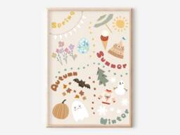 Kids Educational Seasons Print. Perfect Gender Neutral Wall Art For A Playroom, Nursery Or Child's Room - Print Only - thumbnail 1