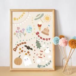 Kids Educational Seasons Print. Perfect Gender Neutral Wall Art For A Playroom, Nursery Or Child's Room - Print Only - thumbnail 3