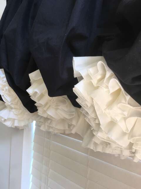 Black Balloon Curtain With Ivory Cream Or White Double Ruffles - image 1