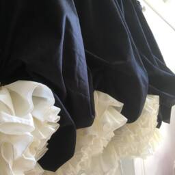 Black Balloon Curtain With Ivory Cream Or White Double Ruffles - thumbnail 3