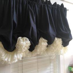 Black Balloon Curtain With Ivory Cream Or White Double Ruffles - thumbnail 2