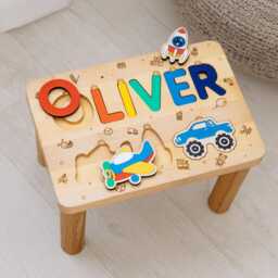 Wooden Name Puzzle Stool Toddler Step 1 2 3 Years Old Custom Gifts For Kids Baptism Boy Gift 1St Birthday Eco Friendly Toys - thumbnail 4