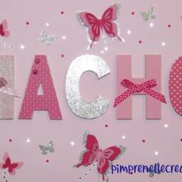 Girl's First Name Painting, Canvas, Butterfly Light Personalized Pink Butterflies Glitter - thumbnail 3