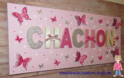 Girl's First Name Painting, Canvas, Butterfly Light Personalized Pink Butterflies Glitter - thumbnail 1