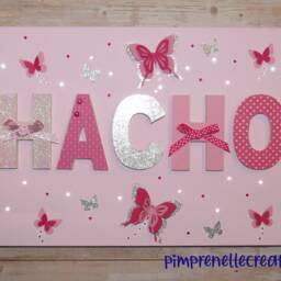 Girl's First Name Painting, Canvas, Butterfly Light Personalized Pink Butterflies Glitter - thumbnail 2