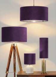 New High Quality Upholstery Plum Purple Velvet Fabric Drum Shape Lamp Shade Pendant Light Metallic Lining - thumbnail 1