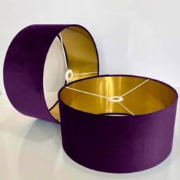 New High Quality Upholstery Plum Purple Velvet Fabric Drum Shape Lamp Shade Pendant Light Metallic Lining - thumbnail 3