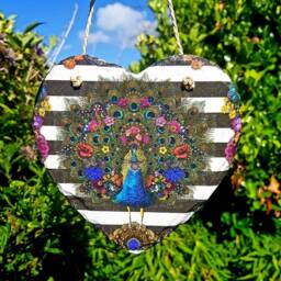 Decoupage Peacock Slate Hanging Heart Indoor/Outdoor Wall Decor - thumbnail 1