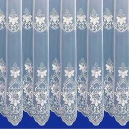 White Net Curtain Voile Embroidered Flower Pattern Sold By The Metre in Width Available Different Drop Sizes - thumbnail 2