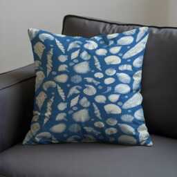Nautical Seashell Cushion Cover, Blue Beach Theme Pillow White Sea Shells For Coastal Decor, Ocean-Inspired Sofa Or Bedroom Accent - thumbnail 2