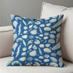 Nautical Seashell Cushion Cover, Blue Beach Theme Pillow White Sea Shells For Coastal Decor, Ocean-Inspired Sofa Or Bedroom Accent - thumbnail 4