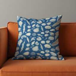 Nautical Seashell Cushion Cover, Blue Beach Theme Pillow White Sea Shells For Coastal Decor, Ocean-Inspired Sofa Or Bedroom Accent - thumbnail 3