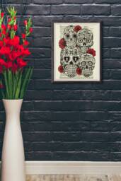 Sugar Skull Art Print Dark Academia Halloween Decor On Antique Dictionary Page - thumbnail 1