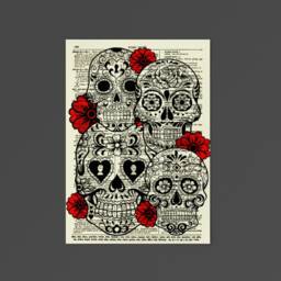 Sugar Skull Art Print Dark Academia Halloween Decor On Antique Dictionary Page - thumbnail 3
