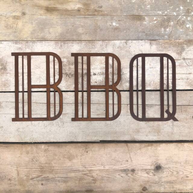 Art Deco Bbq Sign Made From Rusty Metal Letters , Decor Gifts Ornaments Decorations All in The U.K With Fast Delivery - image 1