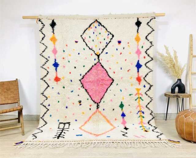 Moroccan Colorful Berber Rug, Handwoven Wool Shag Rug With Diamond & Zigzag Patterns, Authentic Beni Ourain Style Carpet, Large Area - image 1