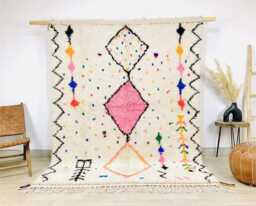 Moroccan Colorful Berber Rug, Handwoven Wool Shag Rug With Diamond & Zigzag Patterns, Authentic Beni Ourain Style Carpet, Large Area - thumbnail 1