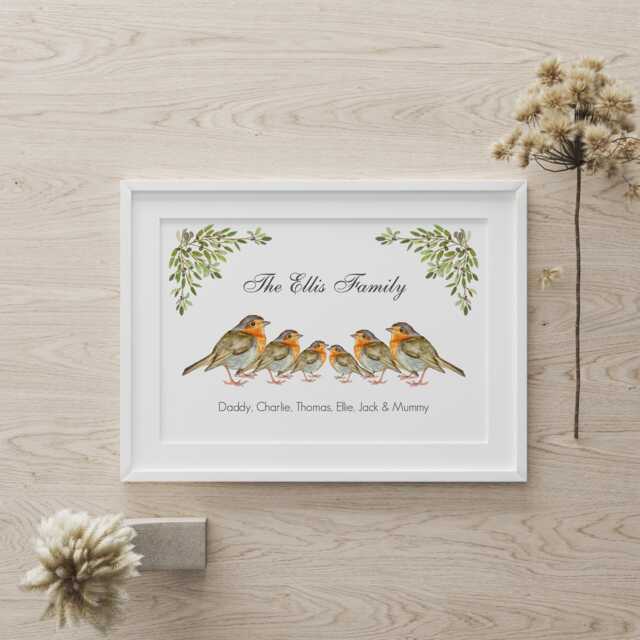 Personalised Robin Family Print, Christmas Gift For Grandparents, Watercolour Style Robins With Surname & Names, Bird Wall Art Decor - image 1