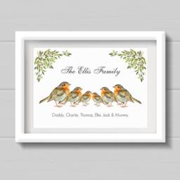 Personalised Robin Family Print, Christmas Gift For Grandparents, Watercolour Style Robins With Surname & Names, Bird Wall Art Decor - thumbnail 3