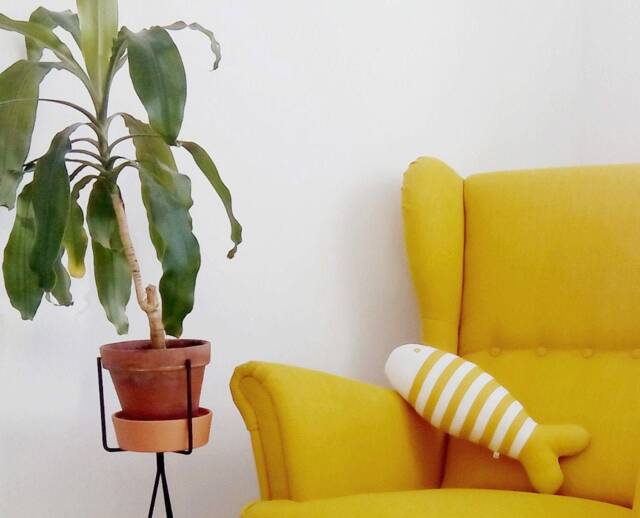 Yellow Fish Throw Pillow Hand-Printed Cotton Nautical Decor For Beach House Or Kids Room - image 1