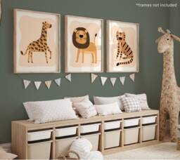 Set Of 3 Safari Animals Nursery Wall Art Prints, Lion Giraffe Tiger Print, Jungle Playroom Scandi Kids - thumbnail 1