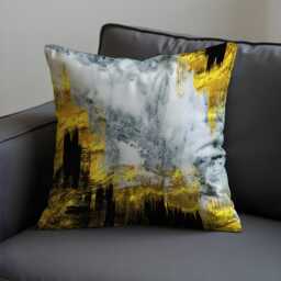 Abstract Cushion Cover, Mustard, Black & Marble Brushstrokes Pillow Case, Glam Modern Throw Sophisticated Living Room Decor - thumbnail 2