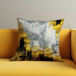 Abstract Cushion Cover, Mustard, Black & Marble Brushstrokes Pillow Case, Glam Modern Throw Sophisticated Living Room Decor