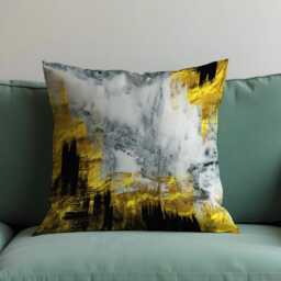 Abstract Cushion Cover, Mustard, Black & Marble Brushstrokes Pillow Case, Glam Modern Throw Sophisticated Living Room Decor - thumbnail 4
