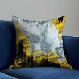 Abstract Cushion Cover, Mustard, Black & Marble Brushstrokes Pillow Case, Glam Modern Throw Sophisticated Living Room Decor - thumbnail 3