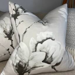 Lotus By Harlequin Fabric Magnolia Floral Cushion Cover, Grey, Cotton Satin Handmade Sofa Set Bed - thumbnail 1